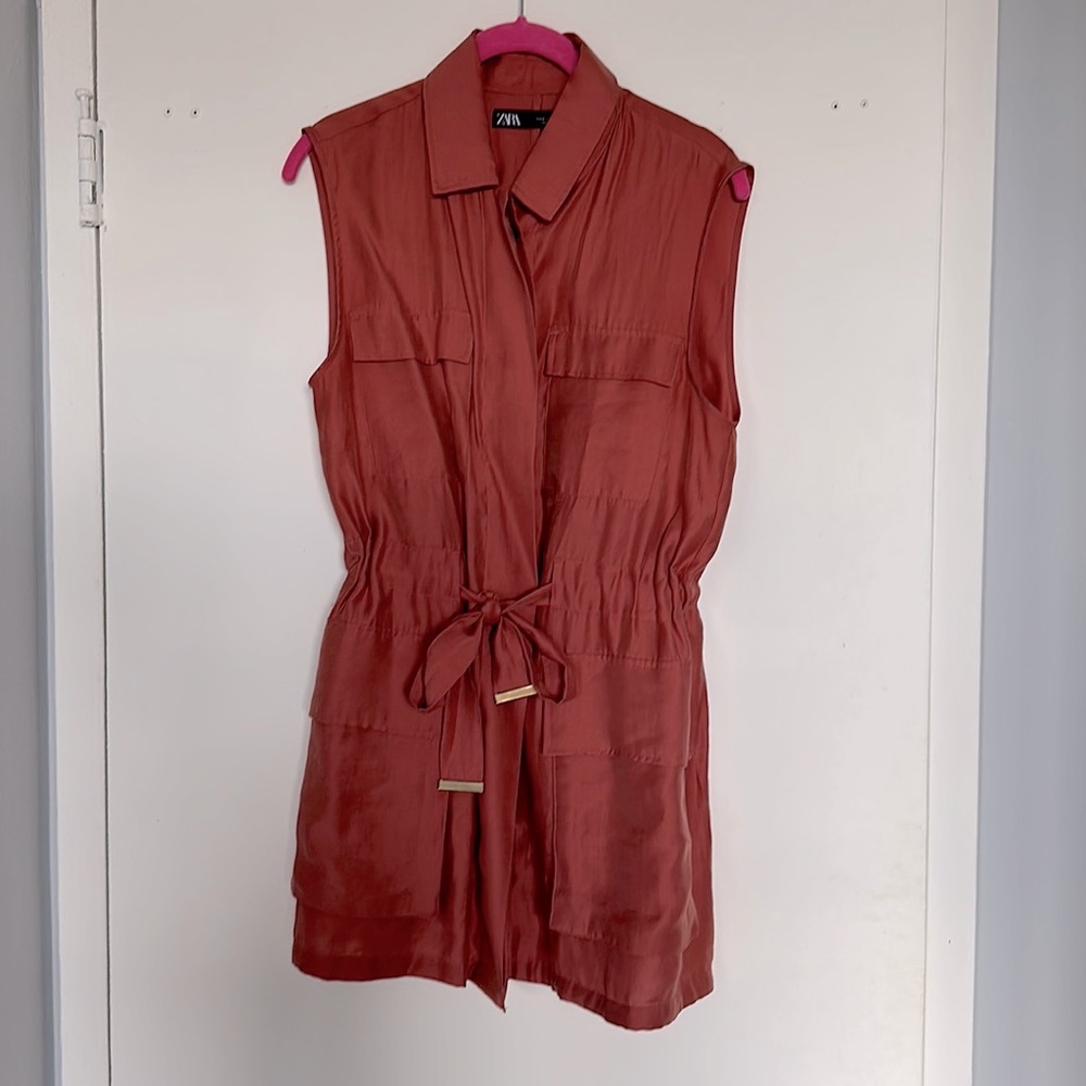 Zara Safari Inspired Sleeveless Tie Waist Jacket